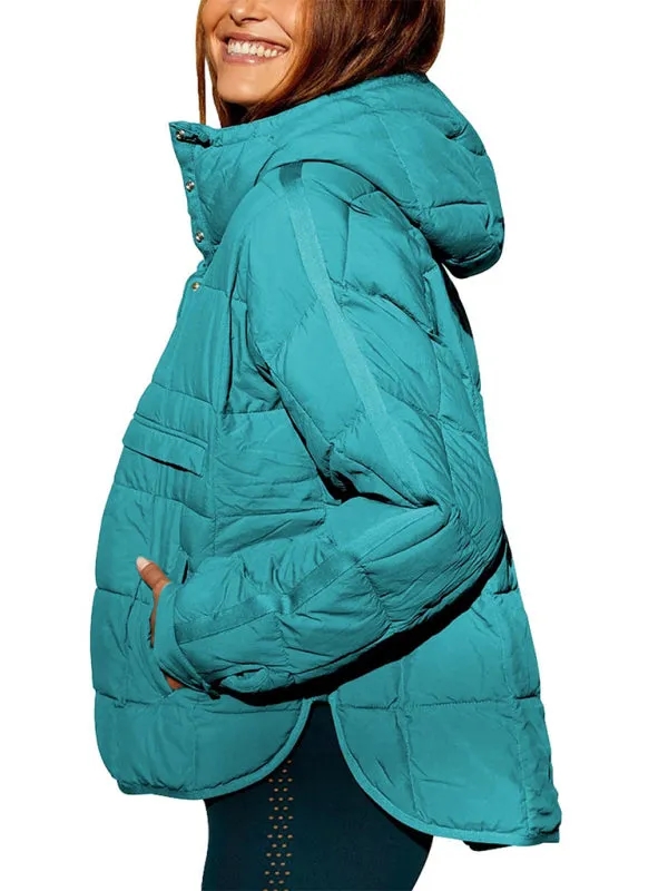 Bohemian Hooded Quilted Foldable Padded Pullover Long Sleeve Jacket