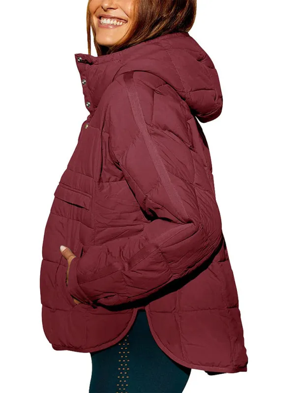 Bohemian Hooded Quilted Foldable Padded Pullover Long Sleeve Jacket