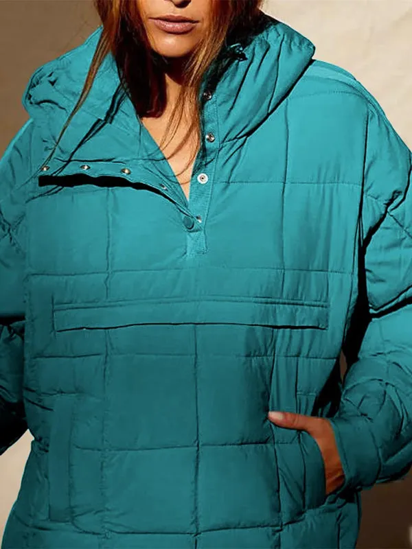 Bohemian Hooded Quilted Foldable Padded Pullover Long Sleeve Jacket