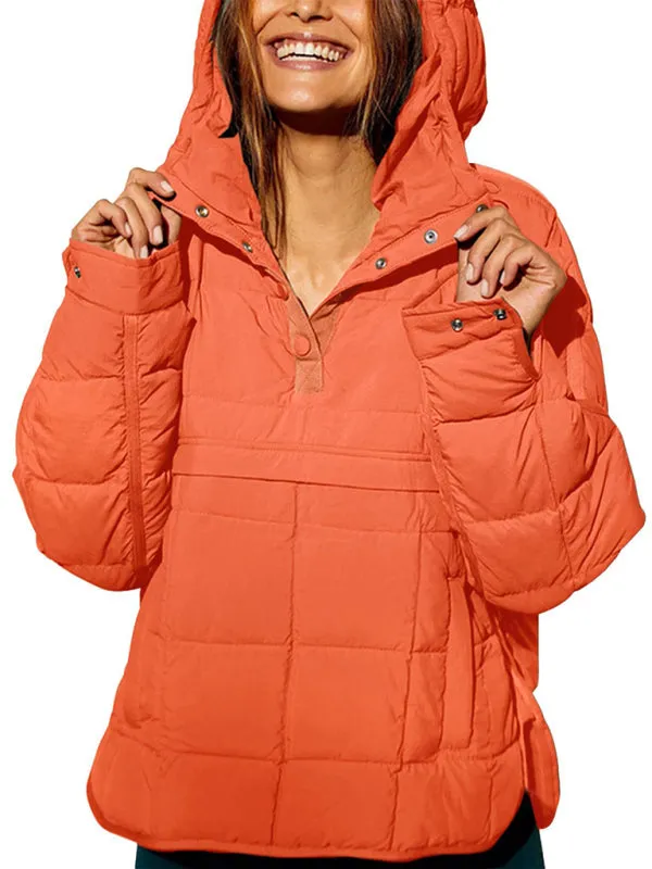 Bohemian Hooded Quilted Foldable Padded Pullover Long Sleeve Jacket