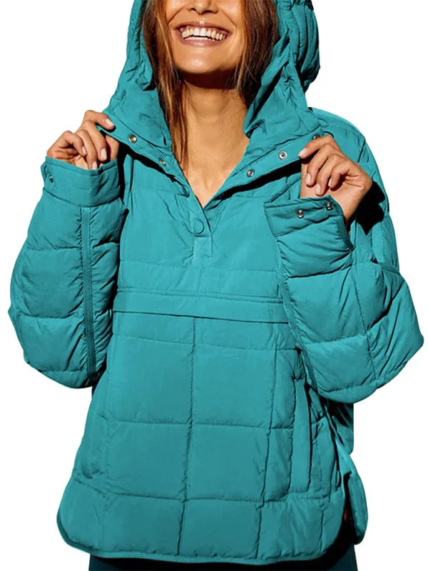Bohemian Hooded Quilted Foldable Padded Pullover Long Sleeve Jacket