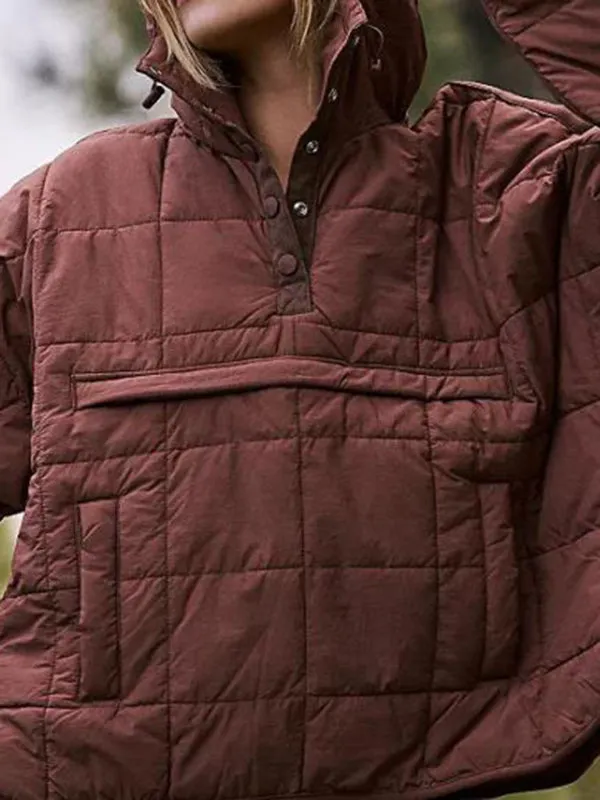 Bohemian Hooded Quilted Foldable Padded Pullover Long Sleeve Jacket