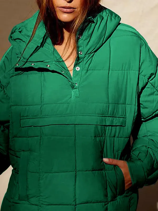 Bohemian Hooded Quilted Foldable Padded Pullover Long Sleeve Jacket