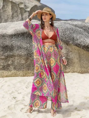 Boho Open Front Cardigan and Pants Set