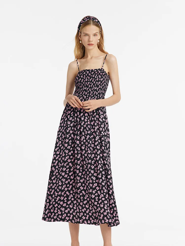 Bowknot Printed Spaghetti Strap Maxi Dress And Knitted Cardigan Two-Piece Set With Scrunchie