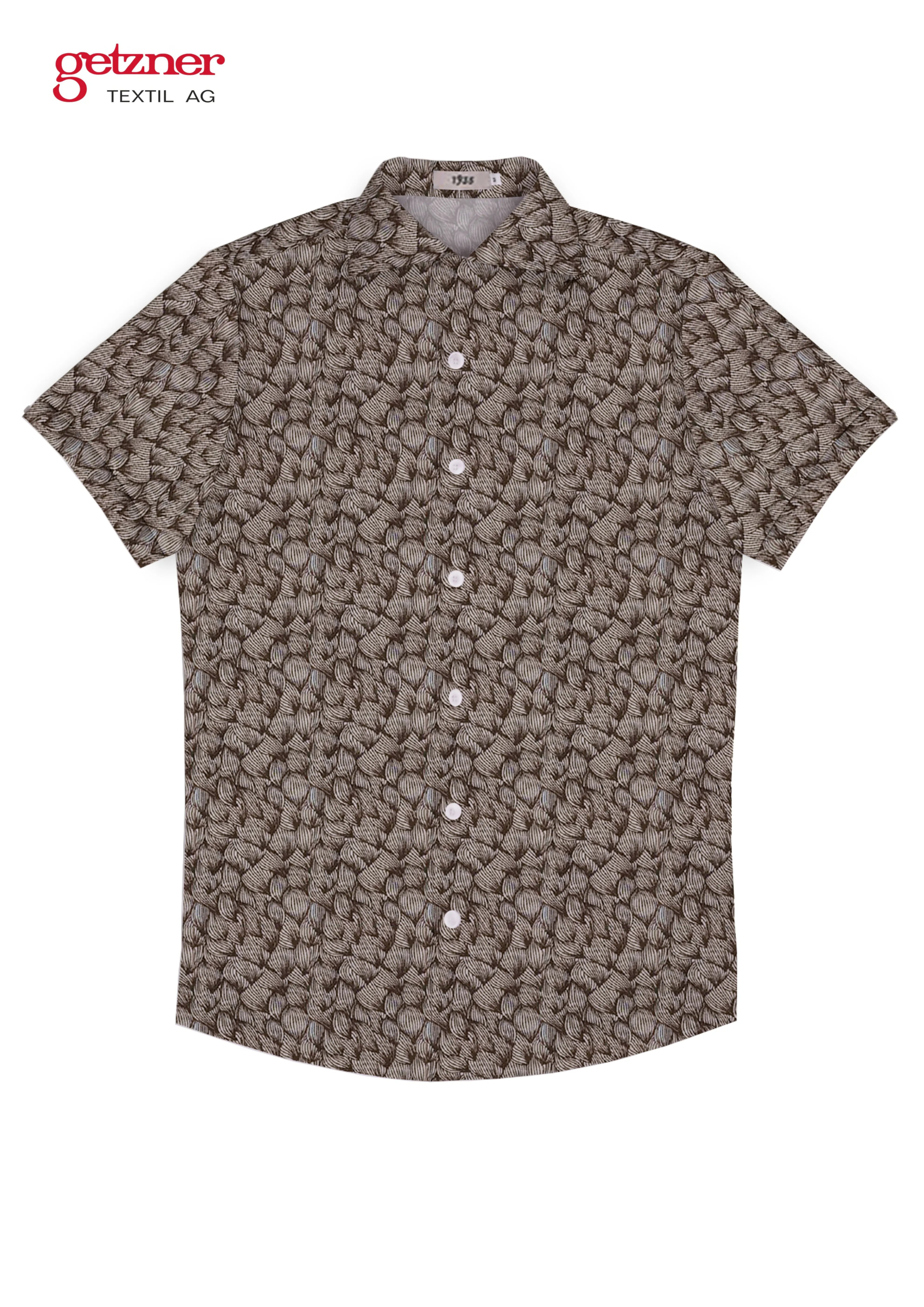 Cabana Collar Brown Printed Short Sleeve Shirt