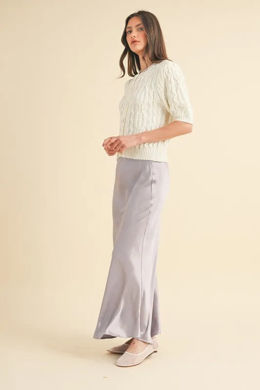 Cable Knit Puff Sleeve Cardigan - White
