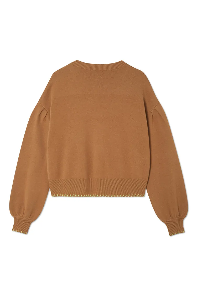 Camel Cardigan With PU Patch