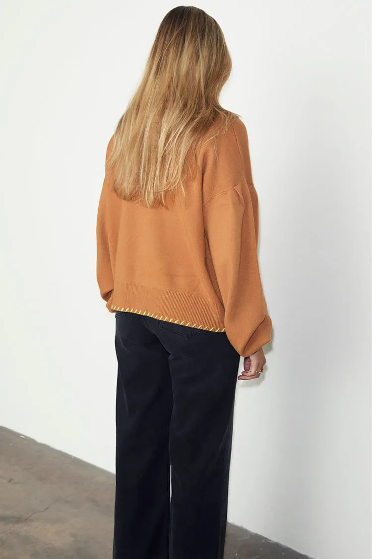 Camel Cardigan With PU Patch