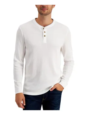 Club Room Mens Thermal Waffle Knit Henley Shirt White Size XL