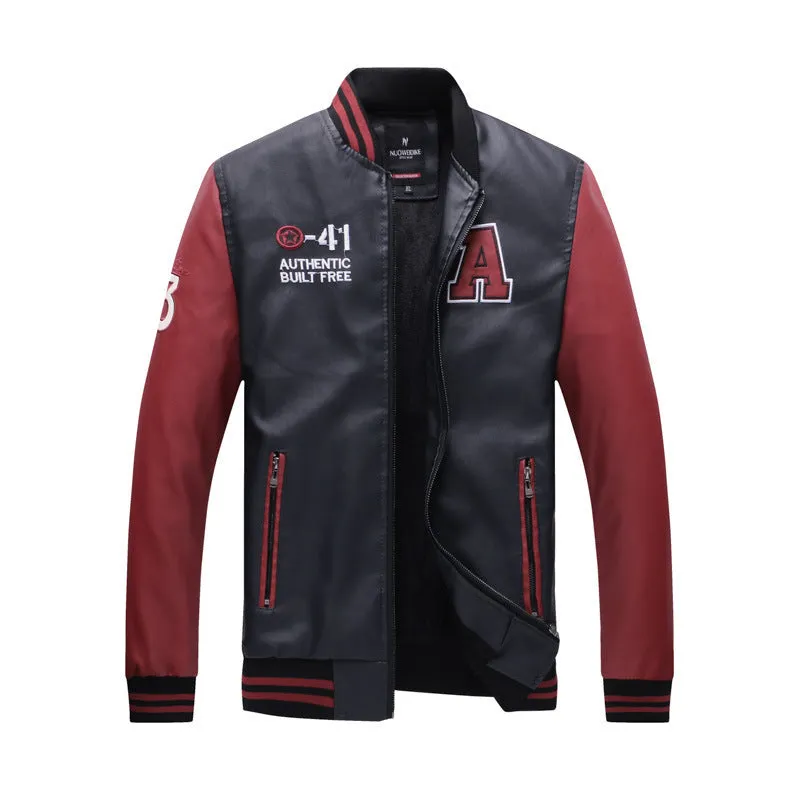 Collar Men's Leather Jacket Fashion Casual