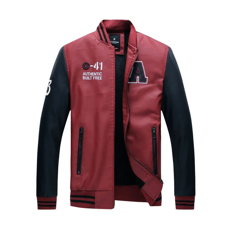Collar Men's Leather Jacket Fashion Casual