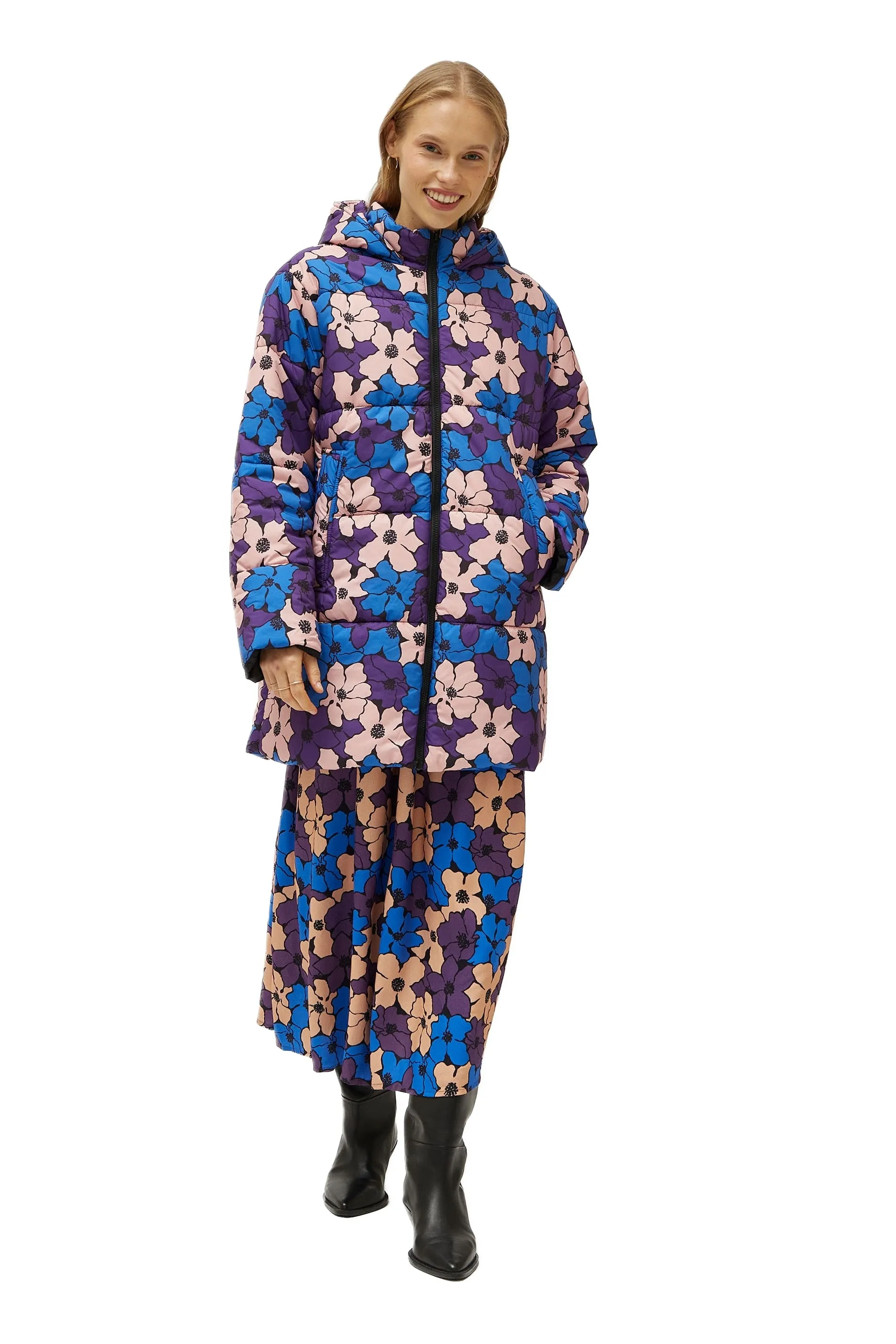 Compania Fantastica Camille Floral Print Quilted Coat