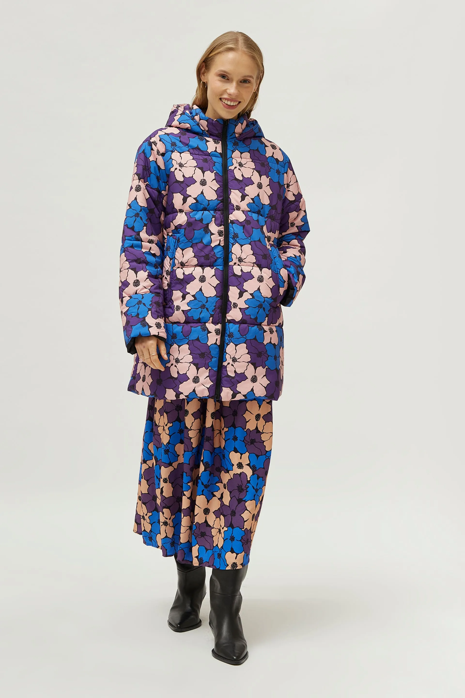 Compania Fantastica Camille Floral Print Quilted Coat