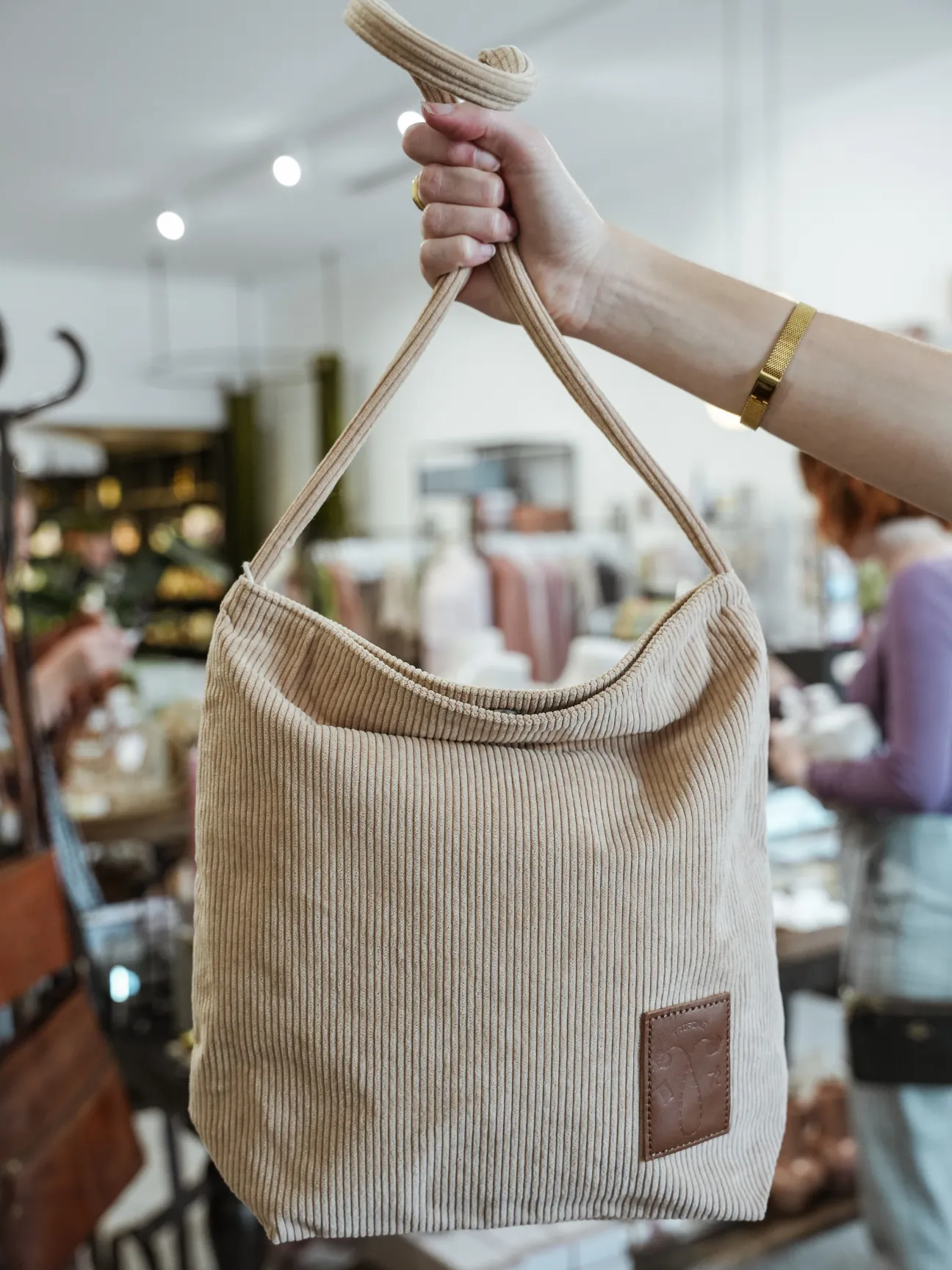 Corduroy Long Handle Tote Bag