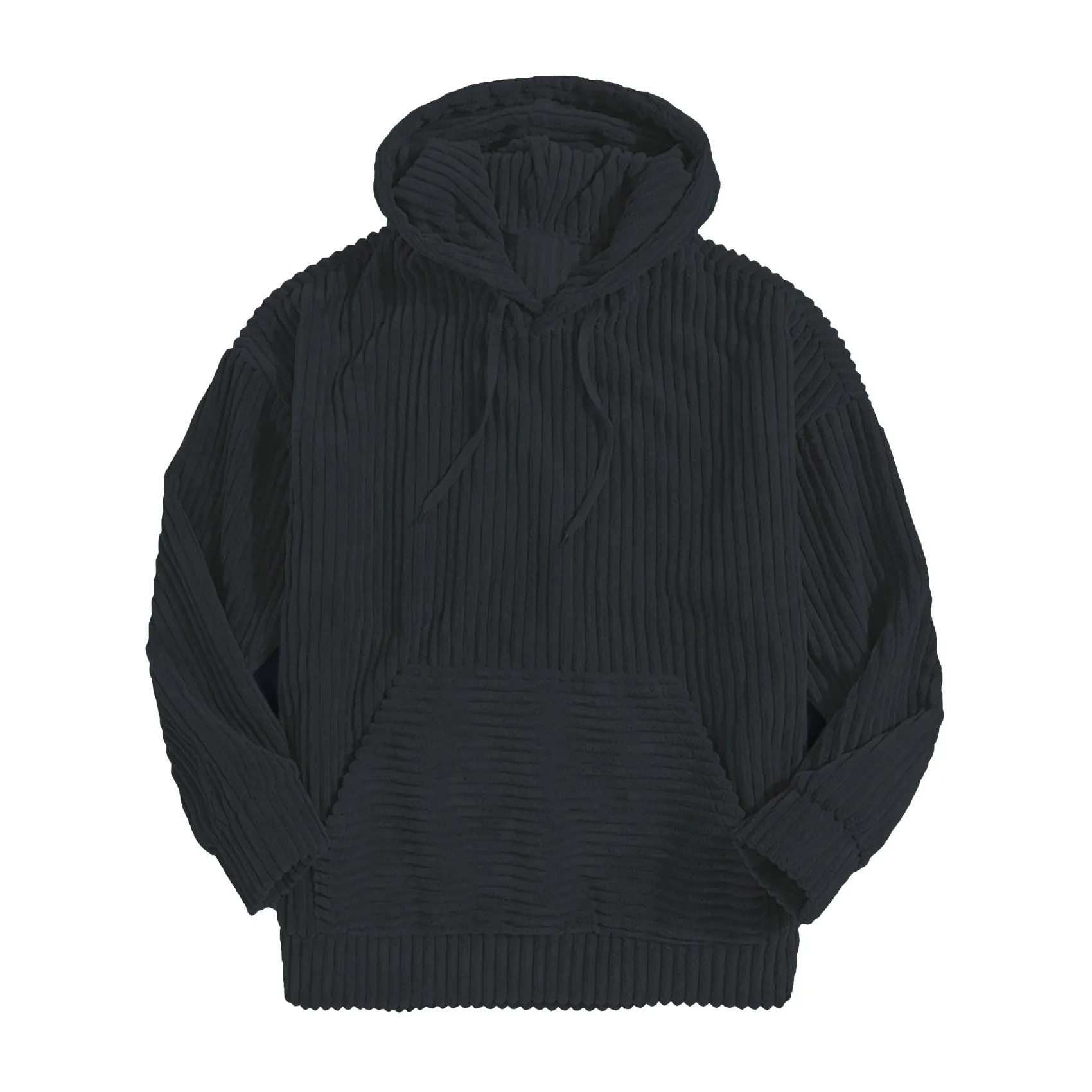 CORDUROY LONG SLEEVE SOLID COLOR KANGAROO POCKET HANGING SHOULDER HOODIE