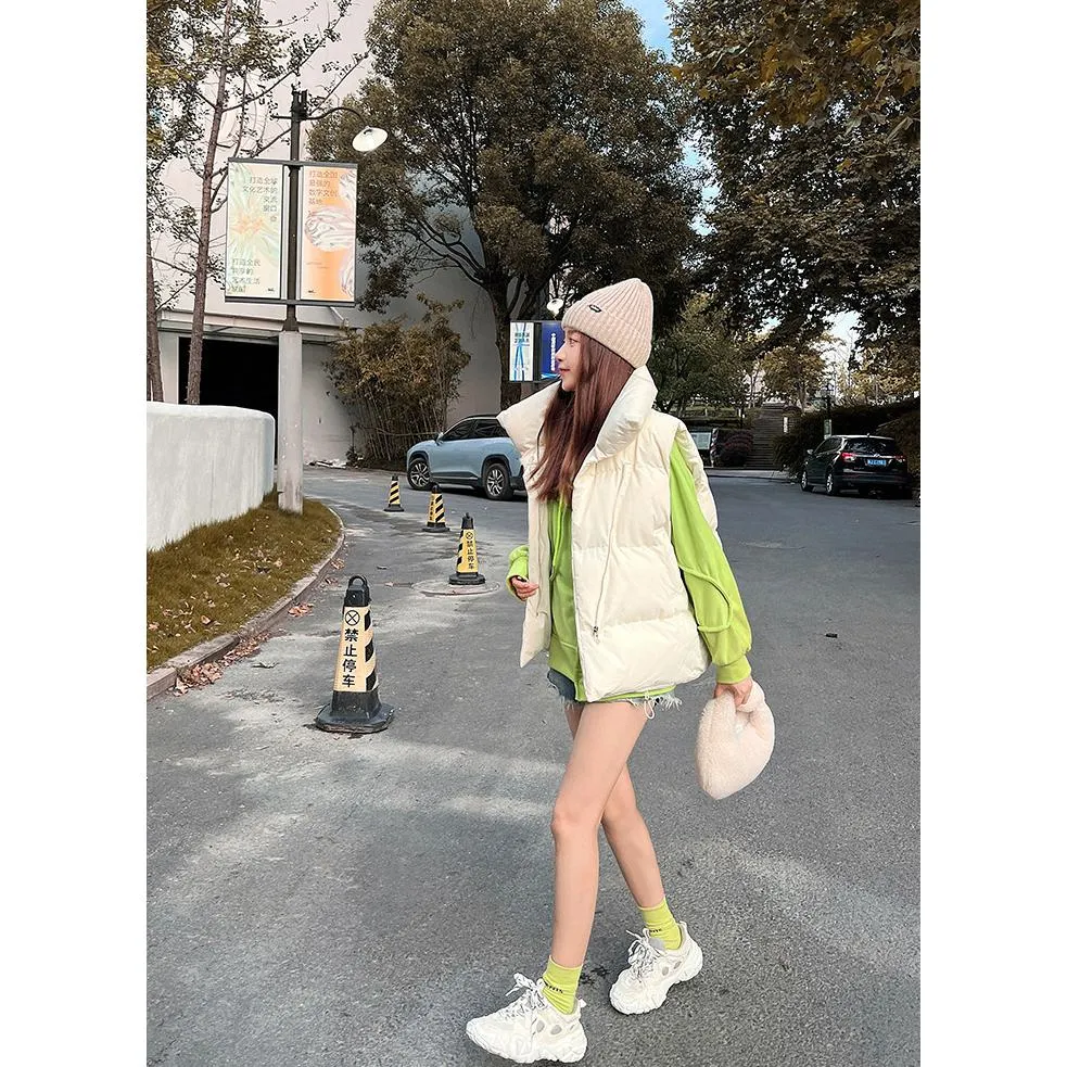 Cotton Cropped Puffer Jacket Vest