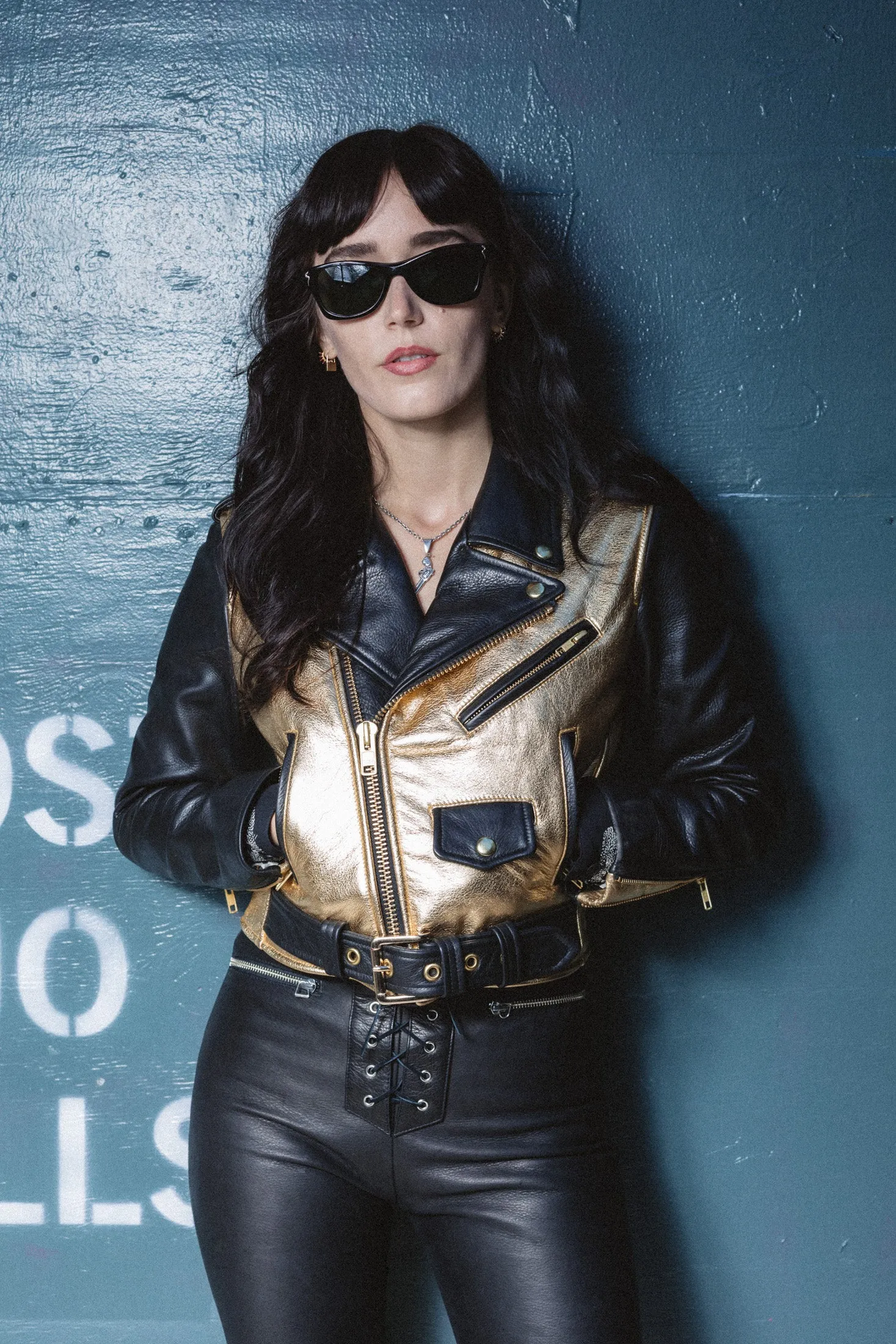 CROPPED BOWERY JACKET - Gold Metallic & Black