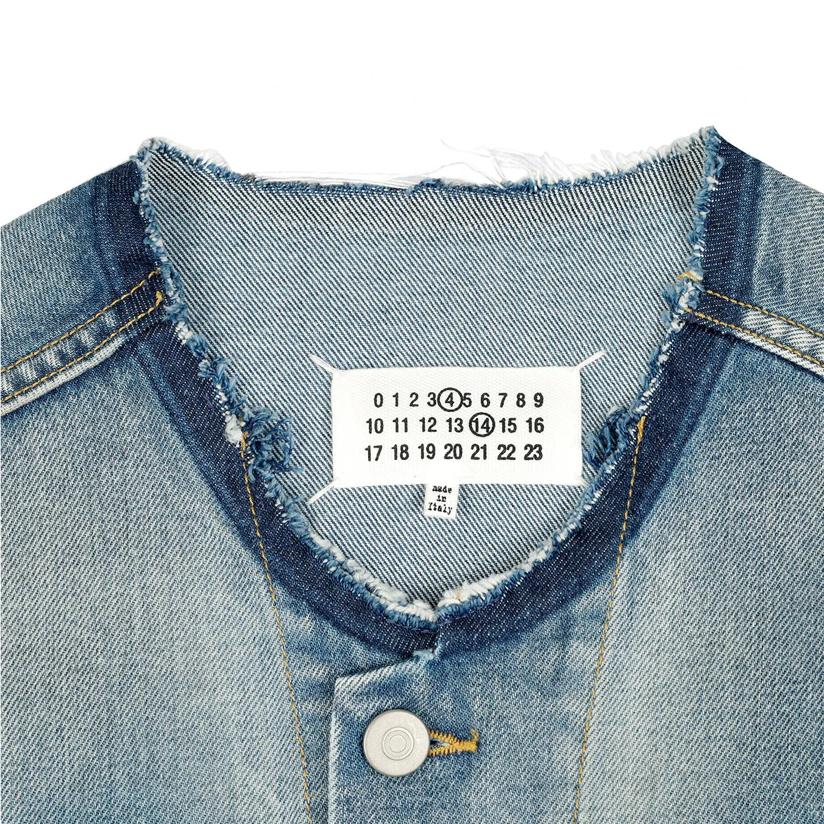 CROPPED COLLARLESS DENIM JACKET