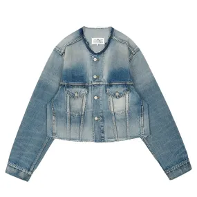 CROPPED COLLARLESS DENIM JACKET