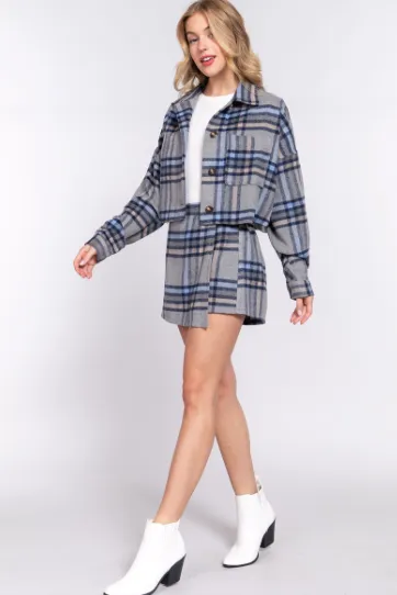 Cropped Plaid Jacket - Assorted Colours