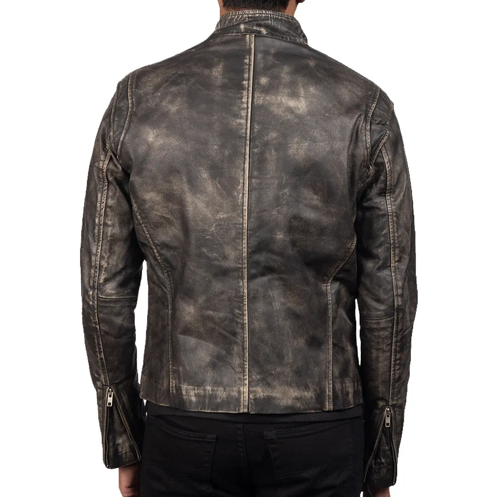 Distressed Brown Leather Biker Motorcycle Jacket