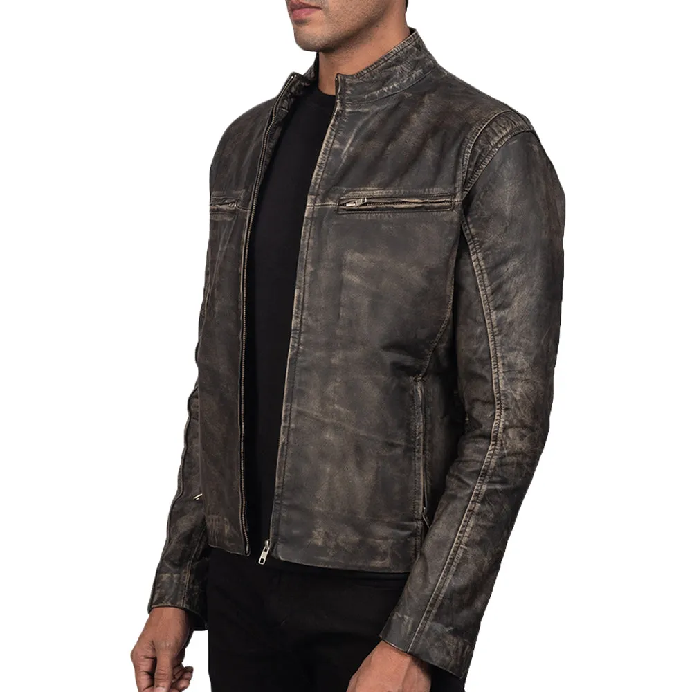 Distressed Brown Leather Biker Motorcycle Jacket