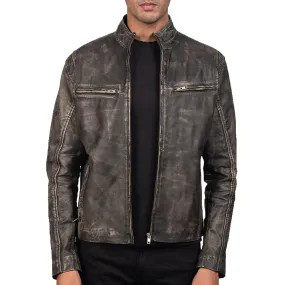 Distressed Brown Leather Biker Motorcycle Jacket