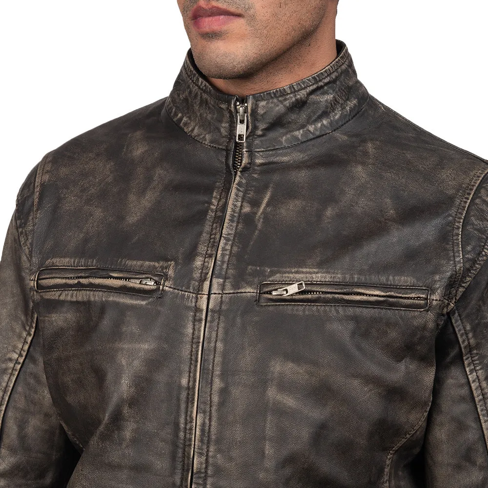 Distressed Brown Leather Biker Motorcycle Jacket