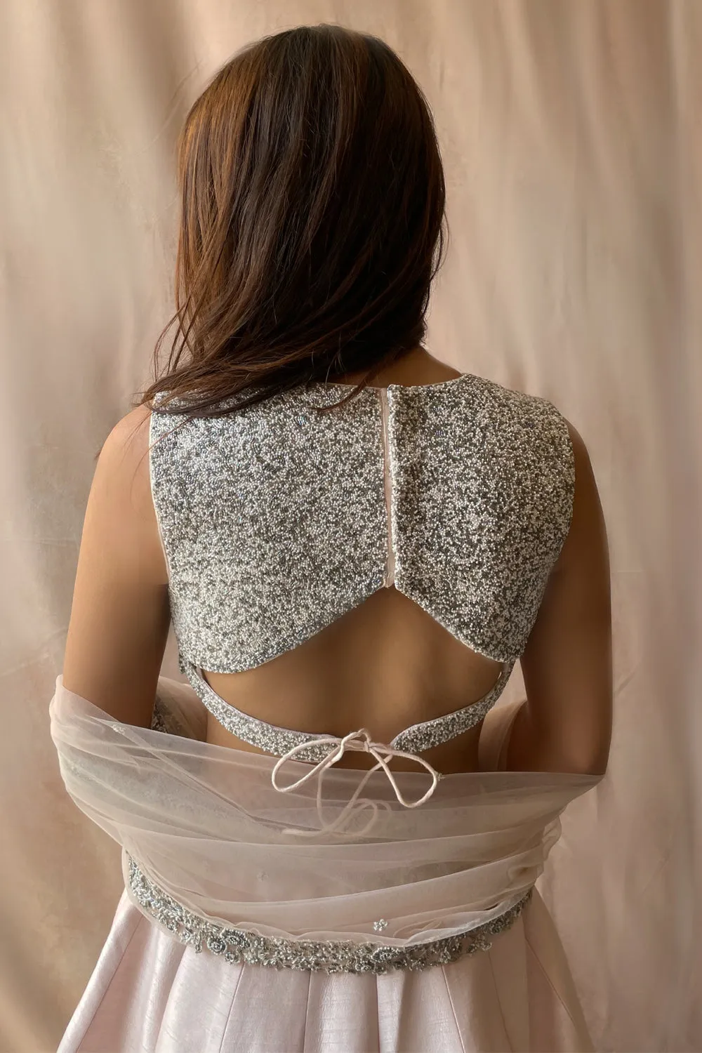 Embellished Crop Top With Cape Lehenga Set