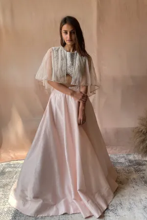Embellished Crop Top With Cape Lehenga Set