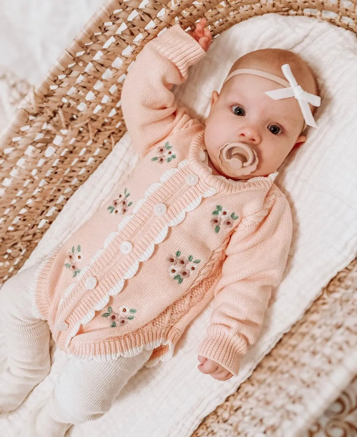 Emmaline Baby Girls Embroidered Cardigan Romper
