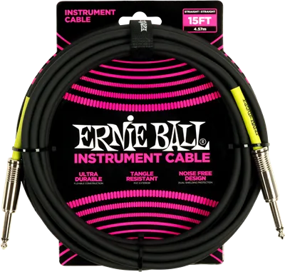 Ernie Ball 15Ft Pvc Straight-Straight Black