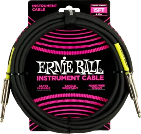Ernie Ball 15Ft Pvc Straight-Straight Black