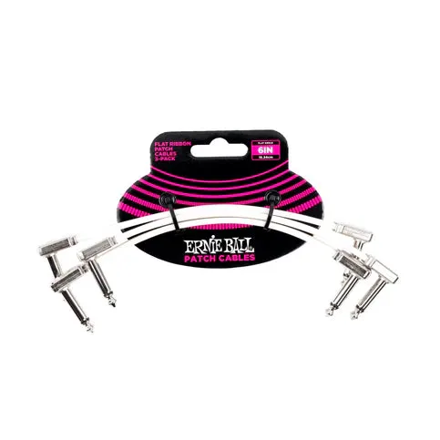 Ernie Ball 6inch Flat Pancake Patch Cable 3 Pack - White