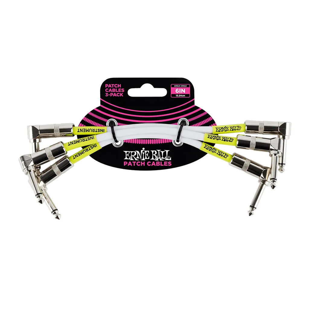 Ernie Ball E6051 6" Angle/Angle Patch Cable 3-Pack -  White | Instrument Cables | P06051