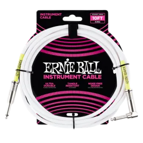 Ernie Ball Instrument Cable Straight Angled White 10Ft