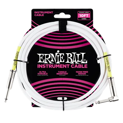 Ernie Ball Instrument Cable Straight Angled White 10Ft