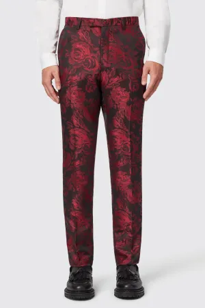 Ersat Skinny Fit Red Floral Jacquard Tuxedo Trouser