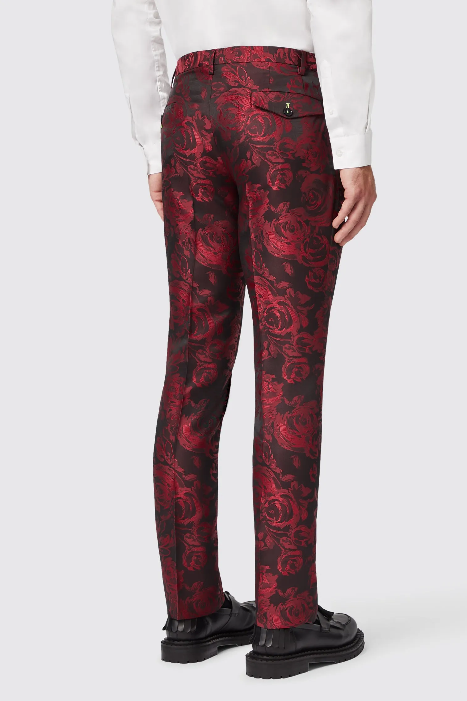 Ersat Skinny Fit Red Floral Jacquard Tuxedo Trouser