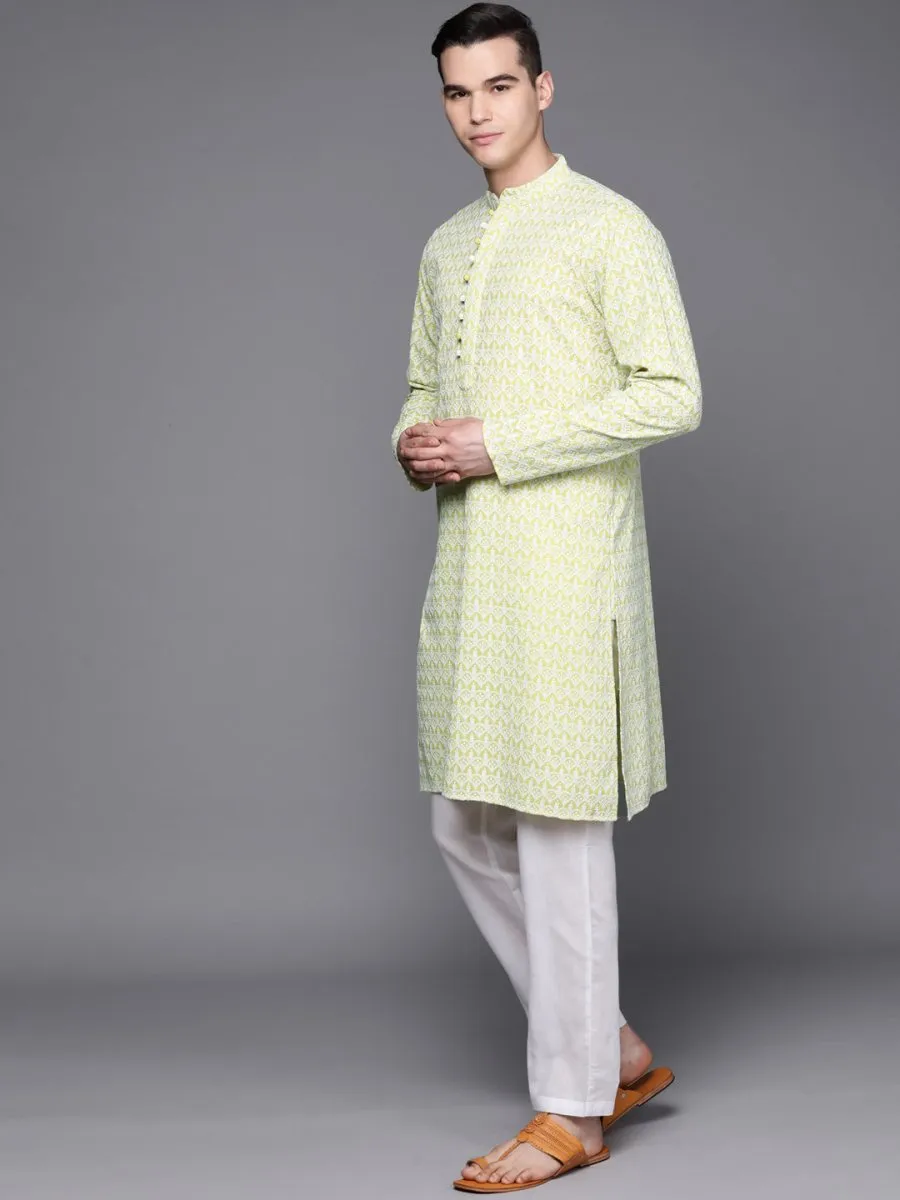 Ethnic Motifs Embroidered Chikankari Pure Cotton Kurta with Trousers