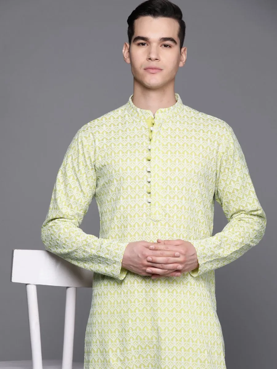 Ethnic Motifs Embroidered Chikankari Pure Cotton Kurta with Trousers