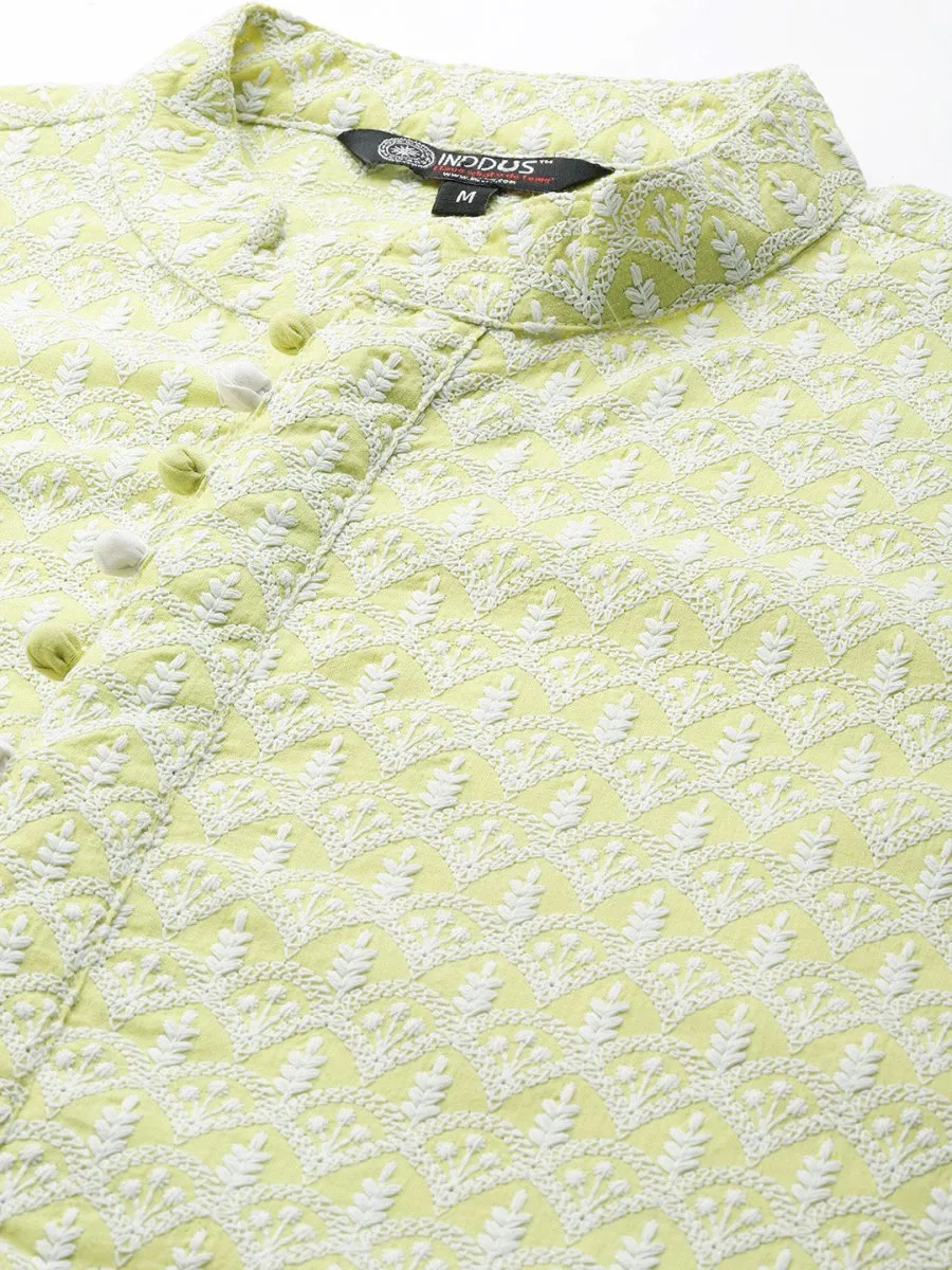 Ethnic Motifs Embroidered Chikankari Pure Cotton Kurta with Trousers