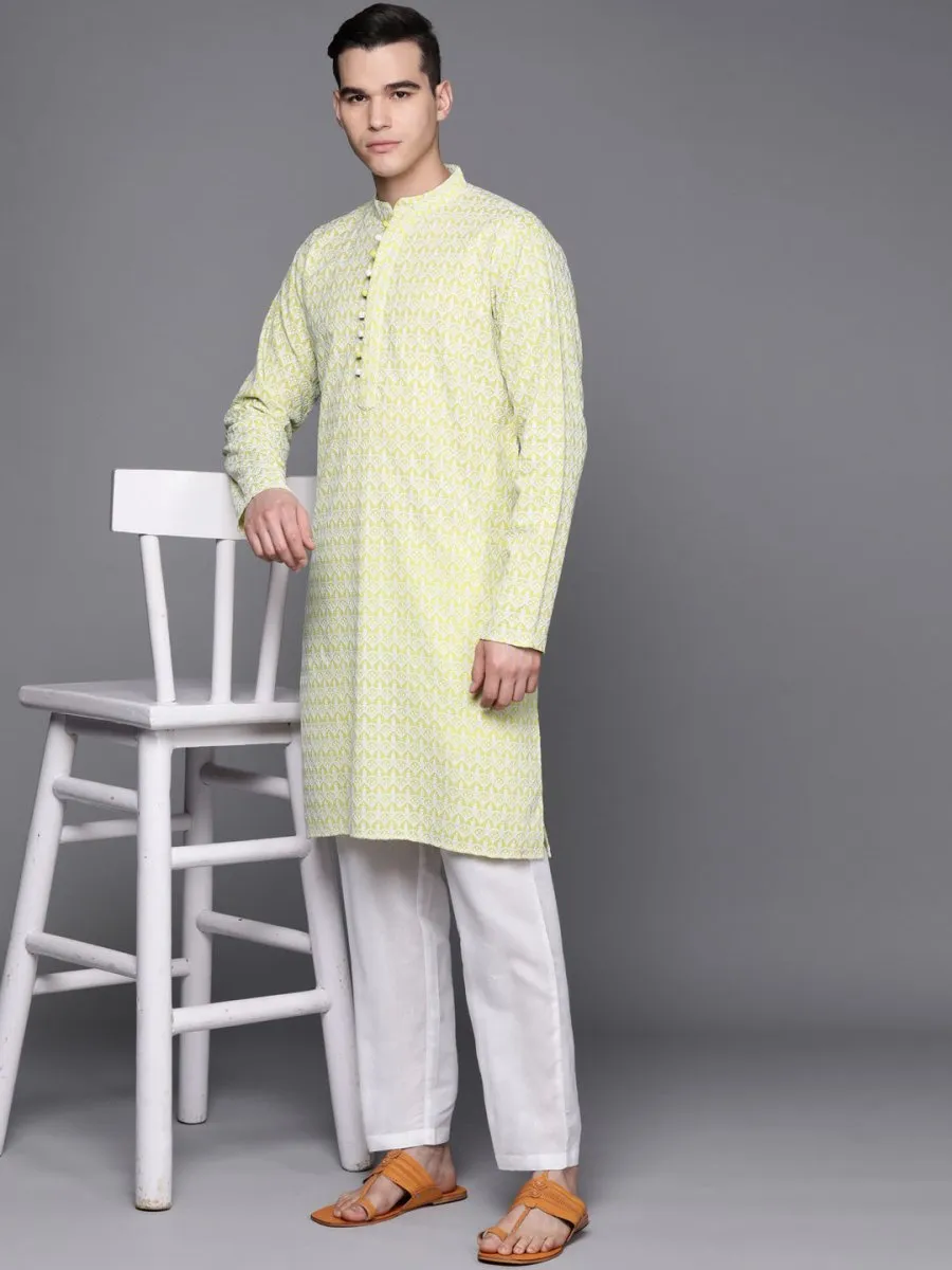 Ethnic Motifs Embroidered Chikankari Pure Cotton Kurta with Trousers