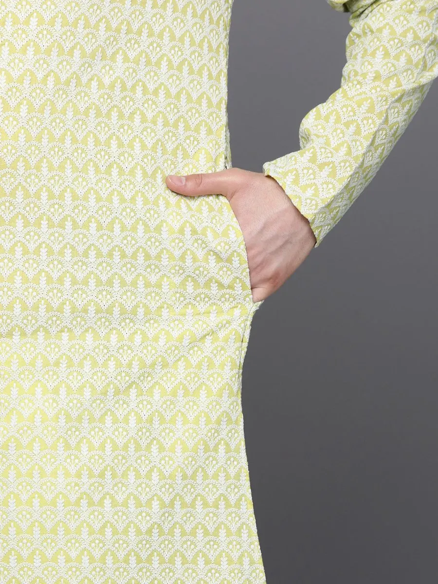 Ethnic Motifs Embroidered Chikankari Pure Cotton Kurta with Trousers