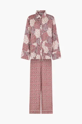 Evie Long Sleeve Aster Patchwork Print Pyjama Set In Pink