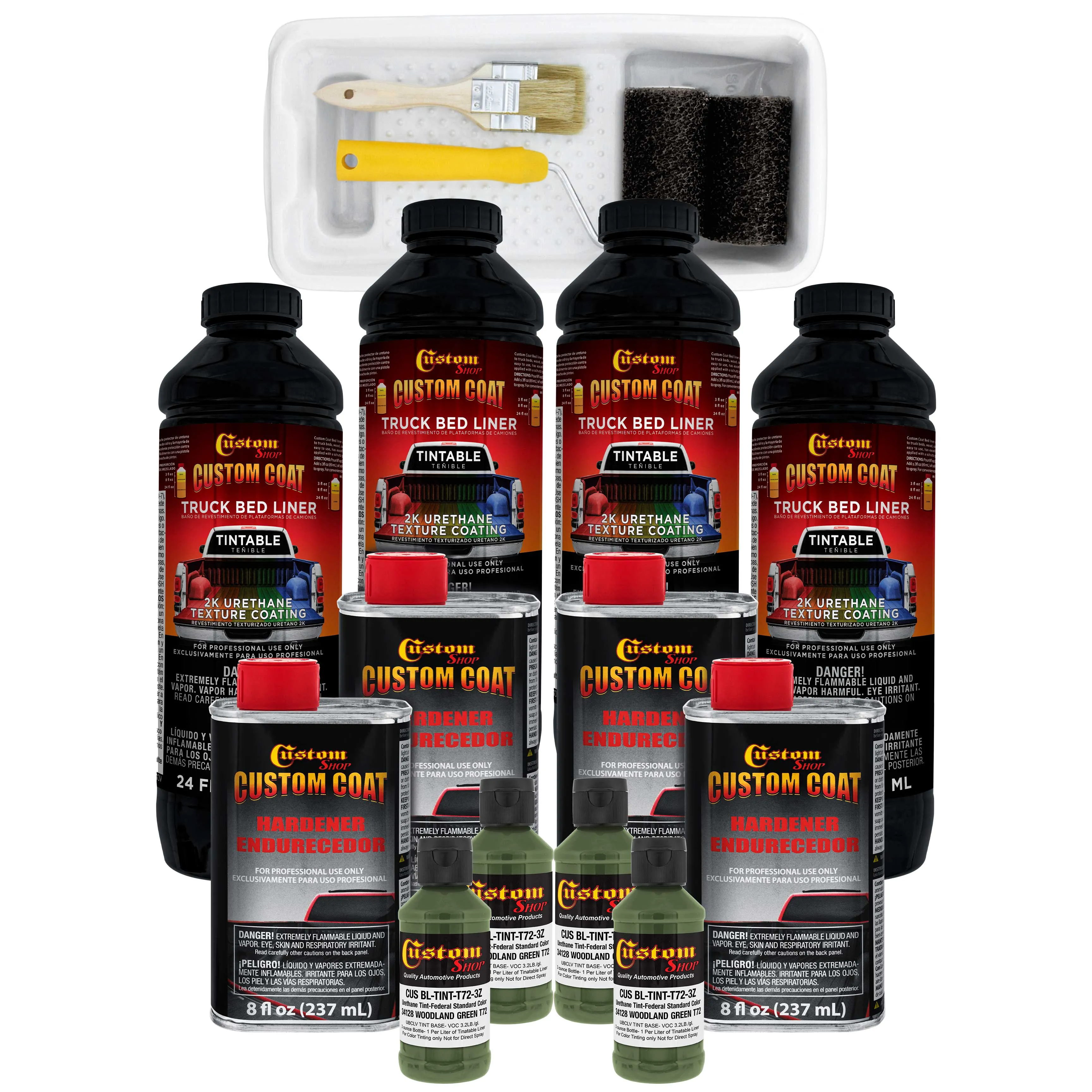 Federal Standard Color #34128 Woodland Green T72 Urethane Roll-On, Brush-On or Spray-On Truck Bed Liner, 1 Gallon Kit with Roller Applicator Kit