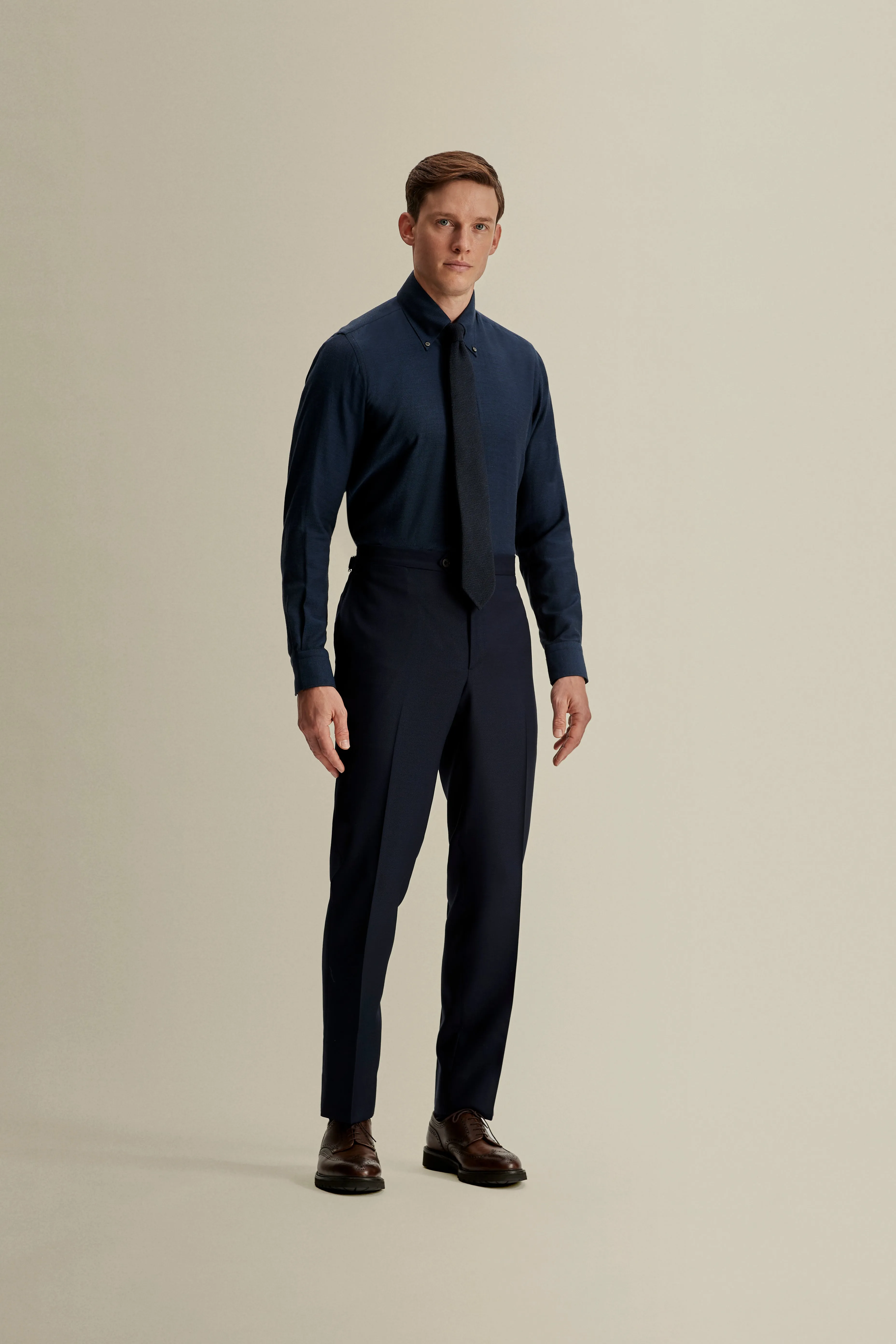 Flat Front Wool Hopsack Trousers