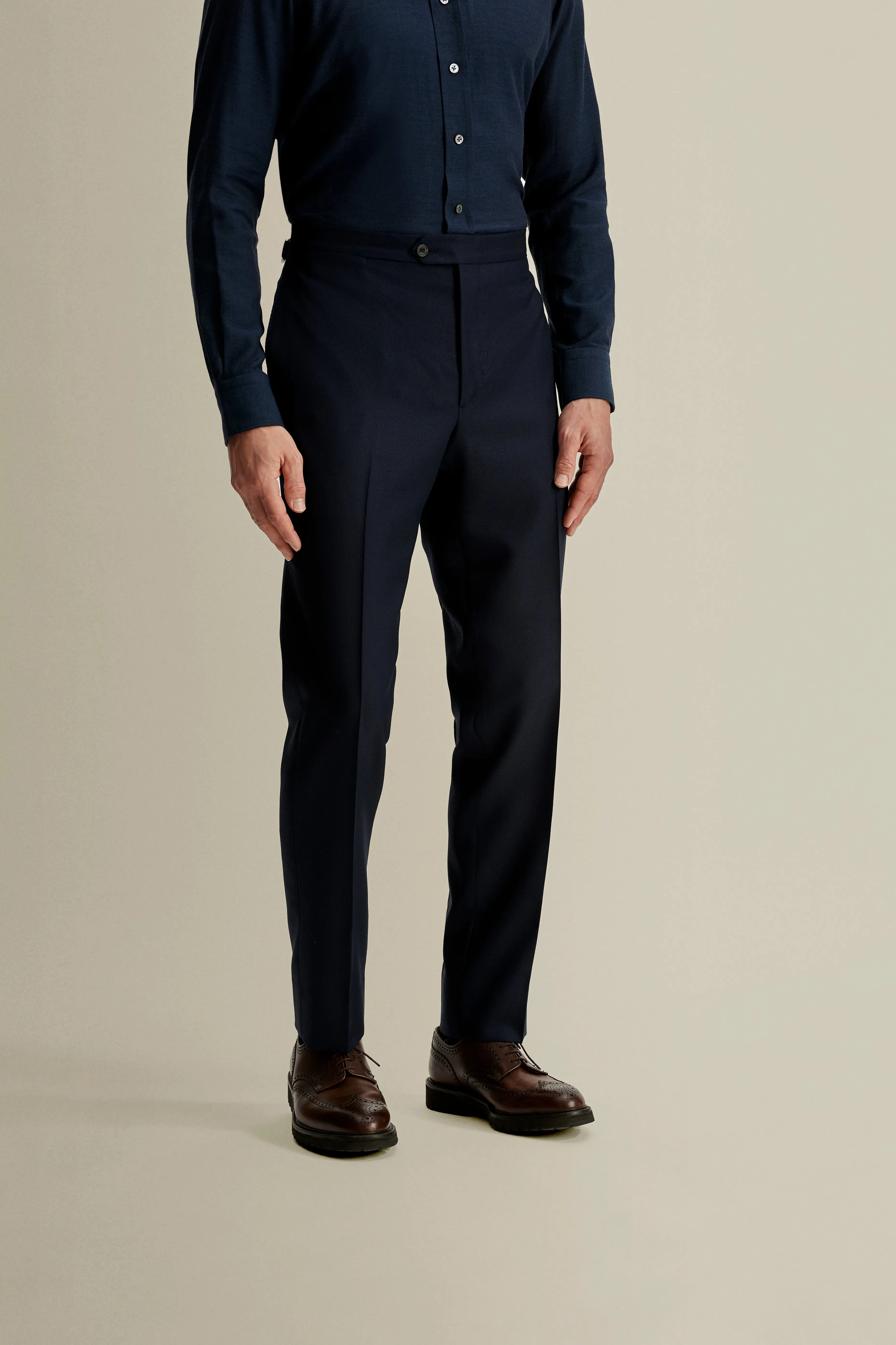 Flat Front Wool Hopsack Trousers
