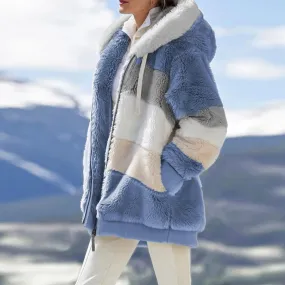 Flytonn-Thick Warm Teddy Coat Women Winter Long Sleeve Fluffy Hairy Fake Fur Jackets Female Hooded Zipper Pockets Plus Size Overcoat